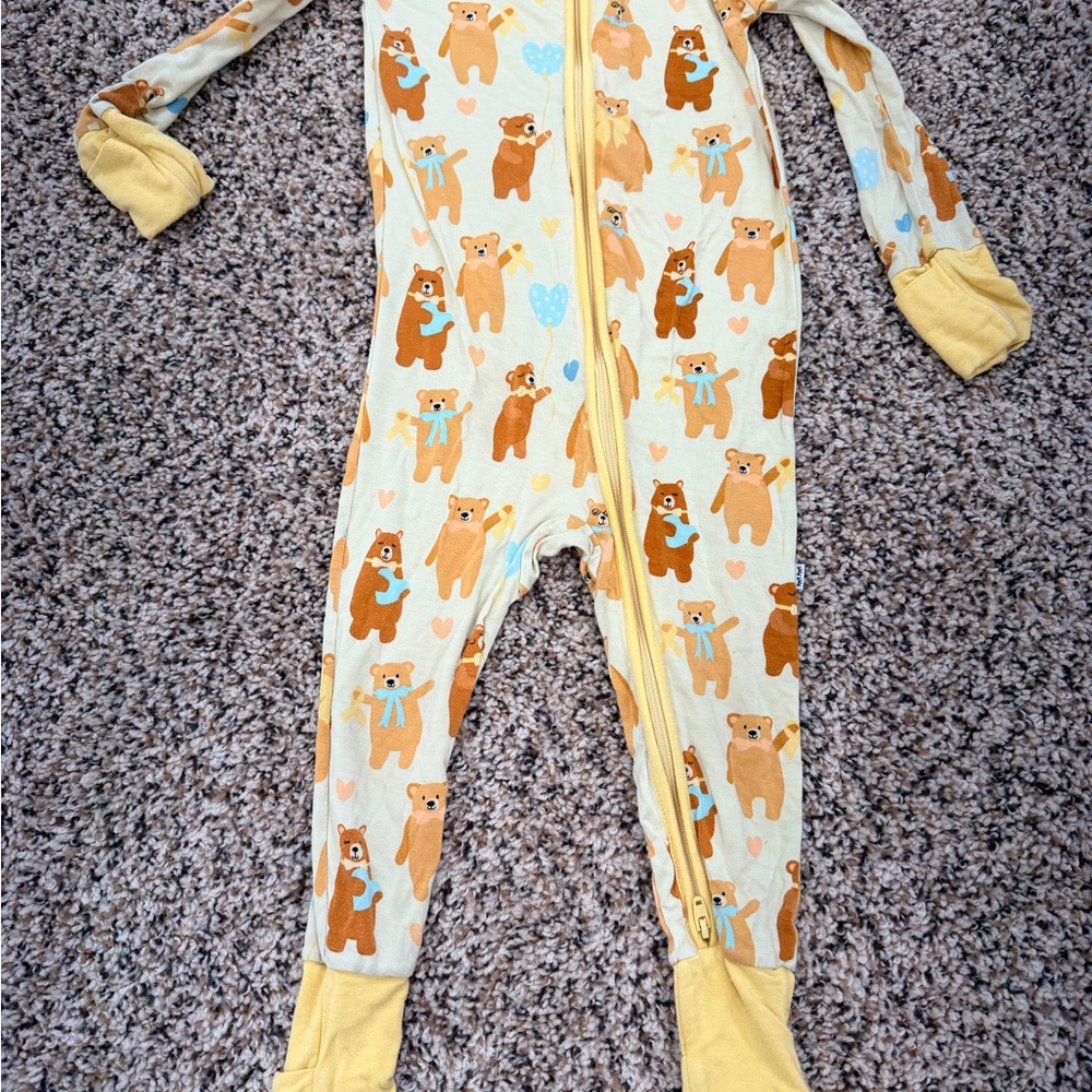 Little Sleepies Bear Print Kids Footie in Yellow and Brown